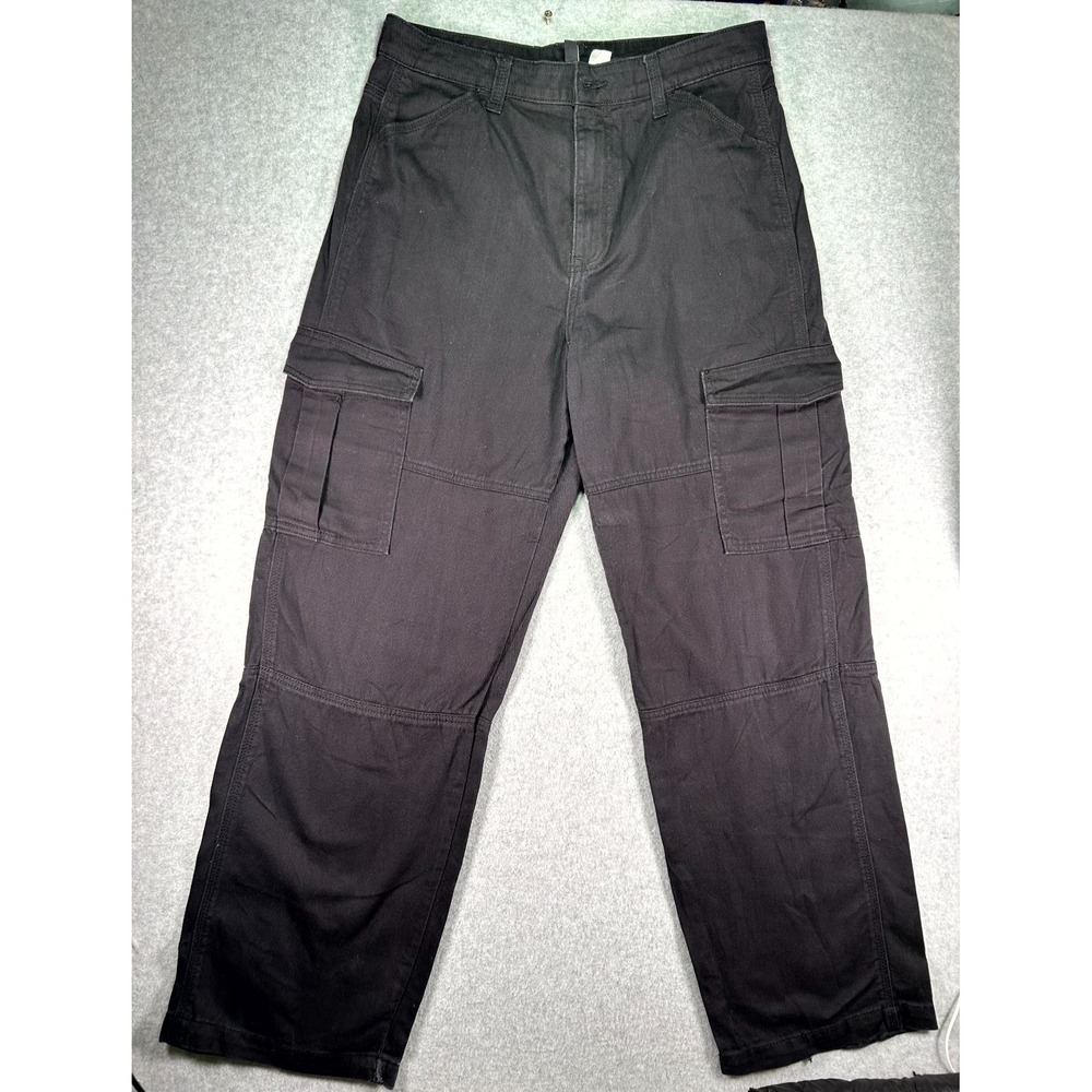 H&M Divided Pants Women 8 Black Cotton Straight Leg Outdoor Travel Cargo Pockets